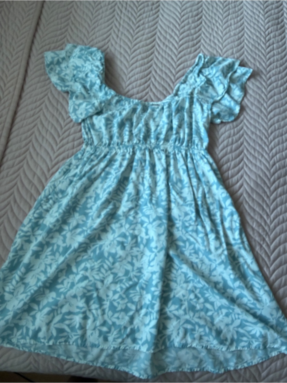 Billabong Women’s L Floral Mini Dress Blue White 100% Viscose Flutter Sleeves - Picture 8 of 9